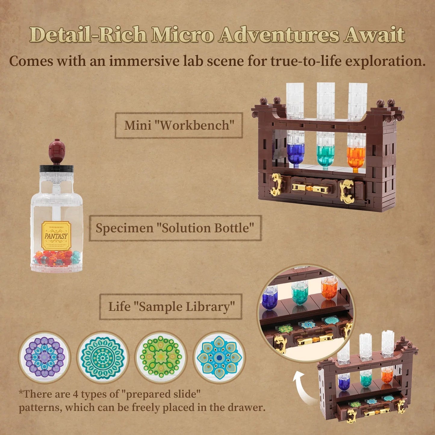 Retro Microscope With Accessories Set - 1107 pcs - Beanie Games