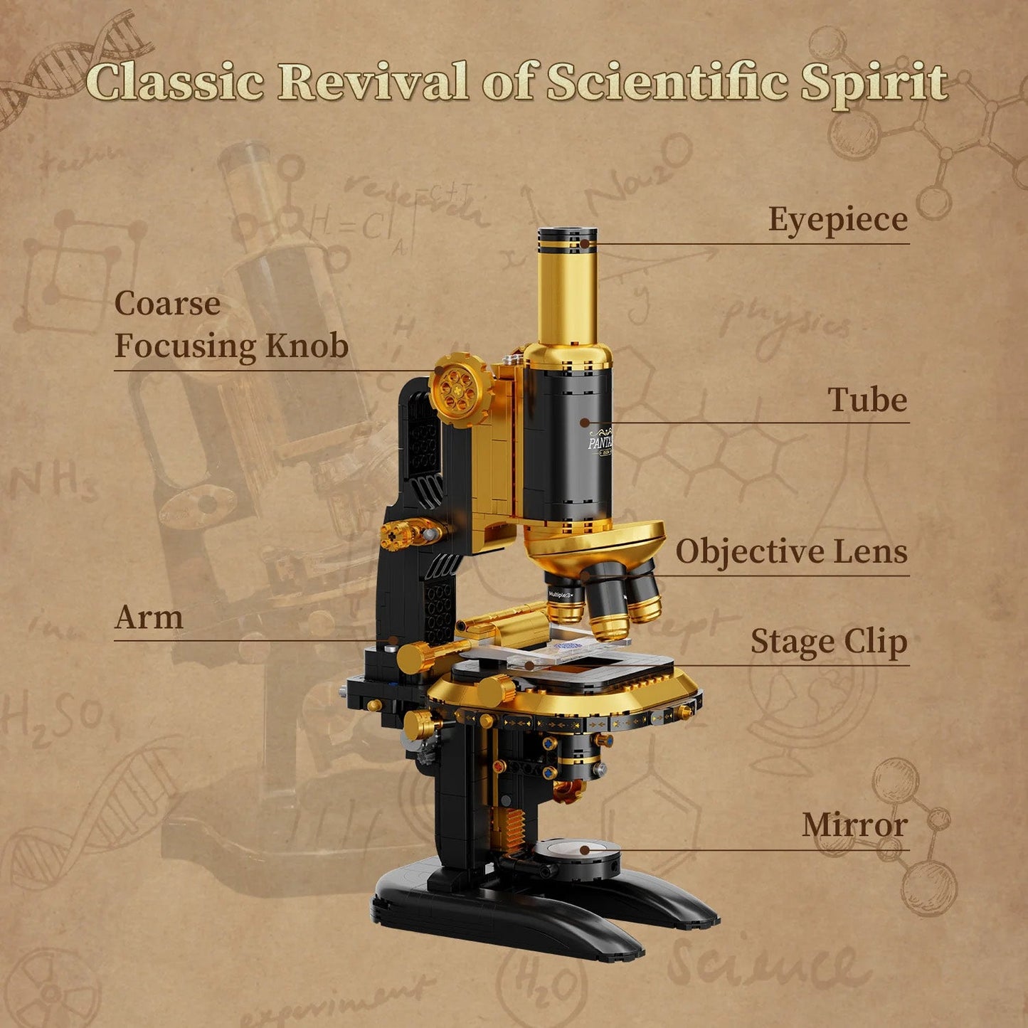 Retro Microscope With Accessories Set - 1107 pcs - Beanie Games
