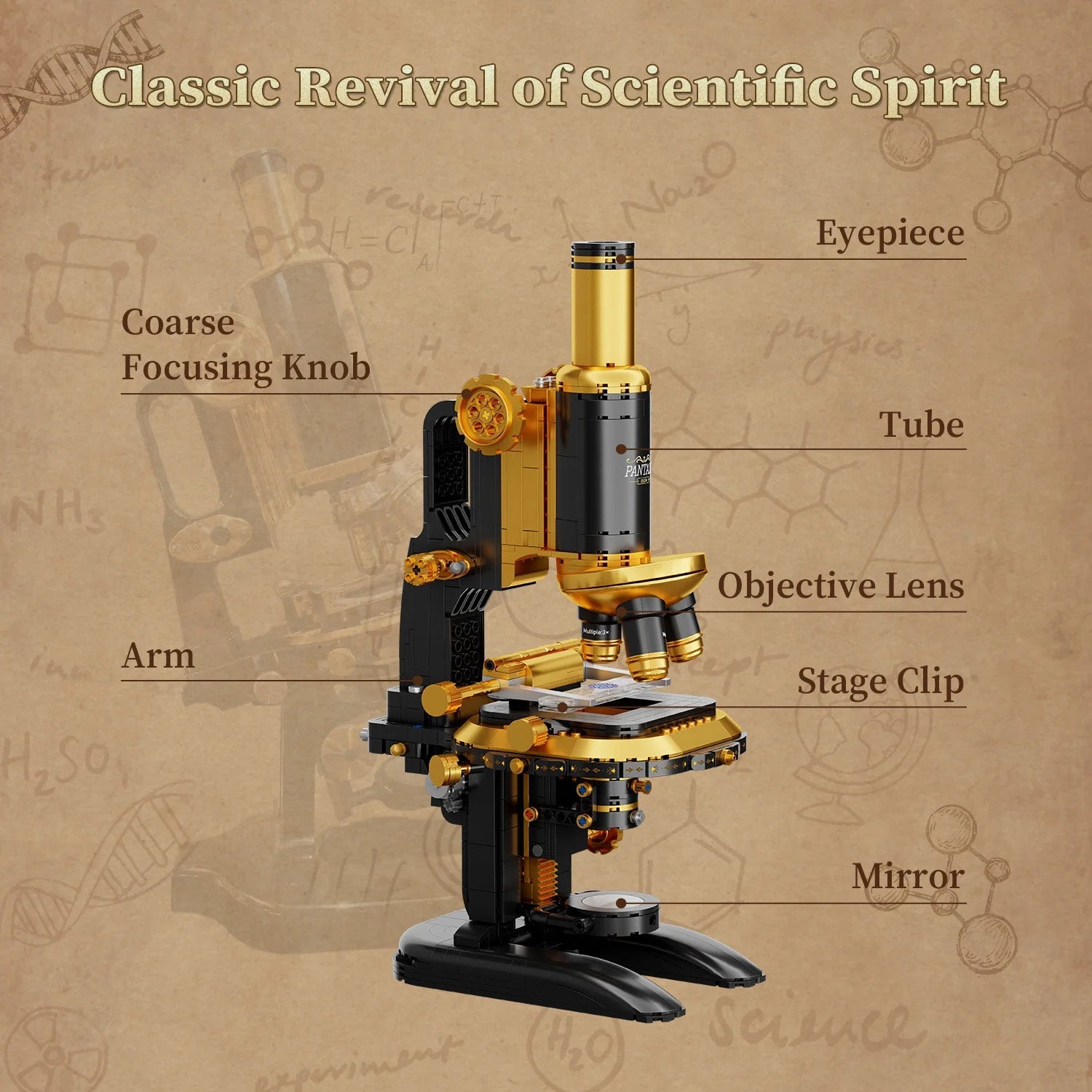 Retro Microscope With Accessories Set - 1107 pcs - Beanie Games