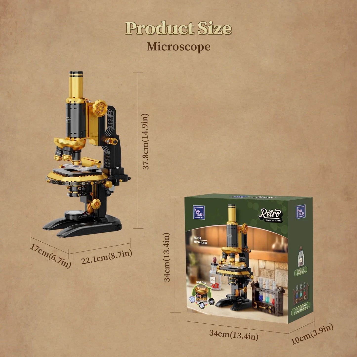 Retro Microscope With Accessories Set - 1107 pcs - Beanie Games