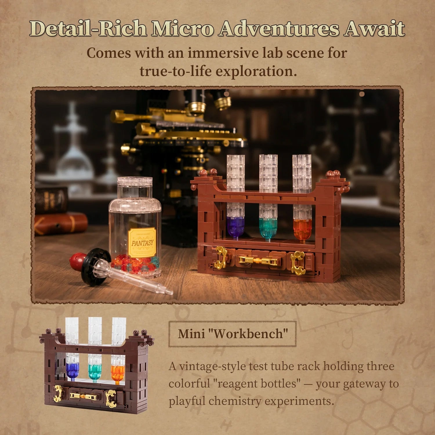 Retro Microscope With Accessories Set - 1107 pcs - Beanie Games