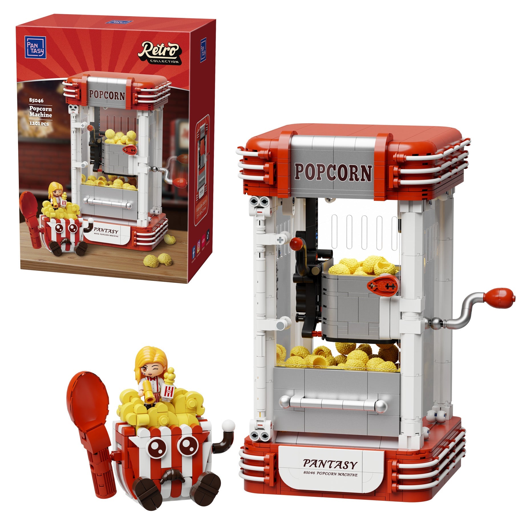 Retro Popcorn Maker Machine - 1201 pcs - Beanie Games