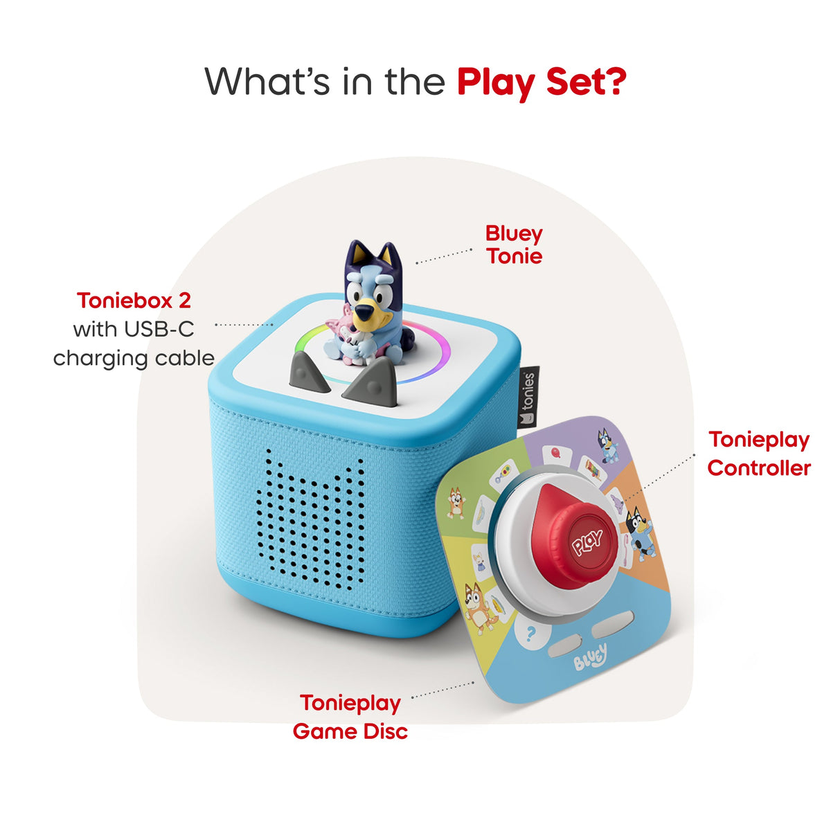 Sky Blue Toniebox 2 Play Set with Bluey Tonie, Tonieplay Game, Tonieplay Controller - Beanie Games