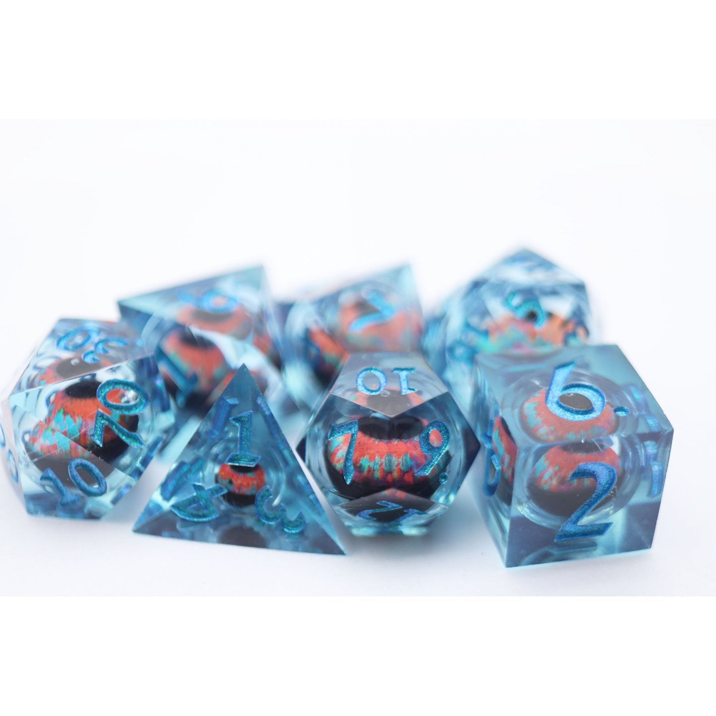 Teal Cyclops Sharp Edge Moving Eye RPG Dice Set - Beanie Games