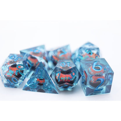 Teal Cyclops Sharp Edge Moving Eye RPG Dice Set - Beanie Games