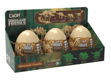 Tray of 3 Dinosaur Eggs with Stegosaurus, Triceratops & Velociraptor - Beanie Games