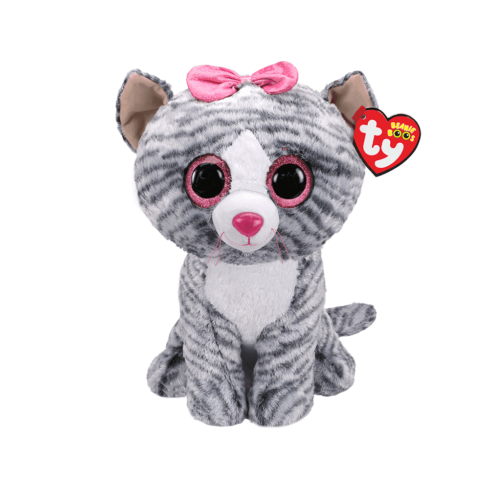 Ty Large Beanie Boo - Kiki Grey Striped Cat - Beanie Games