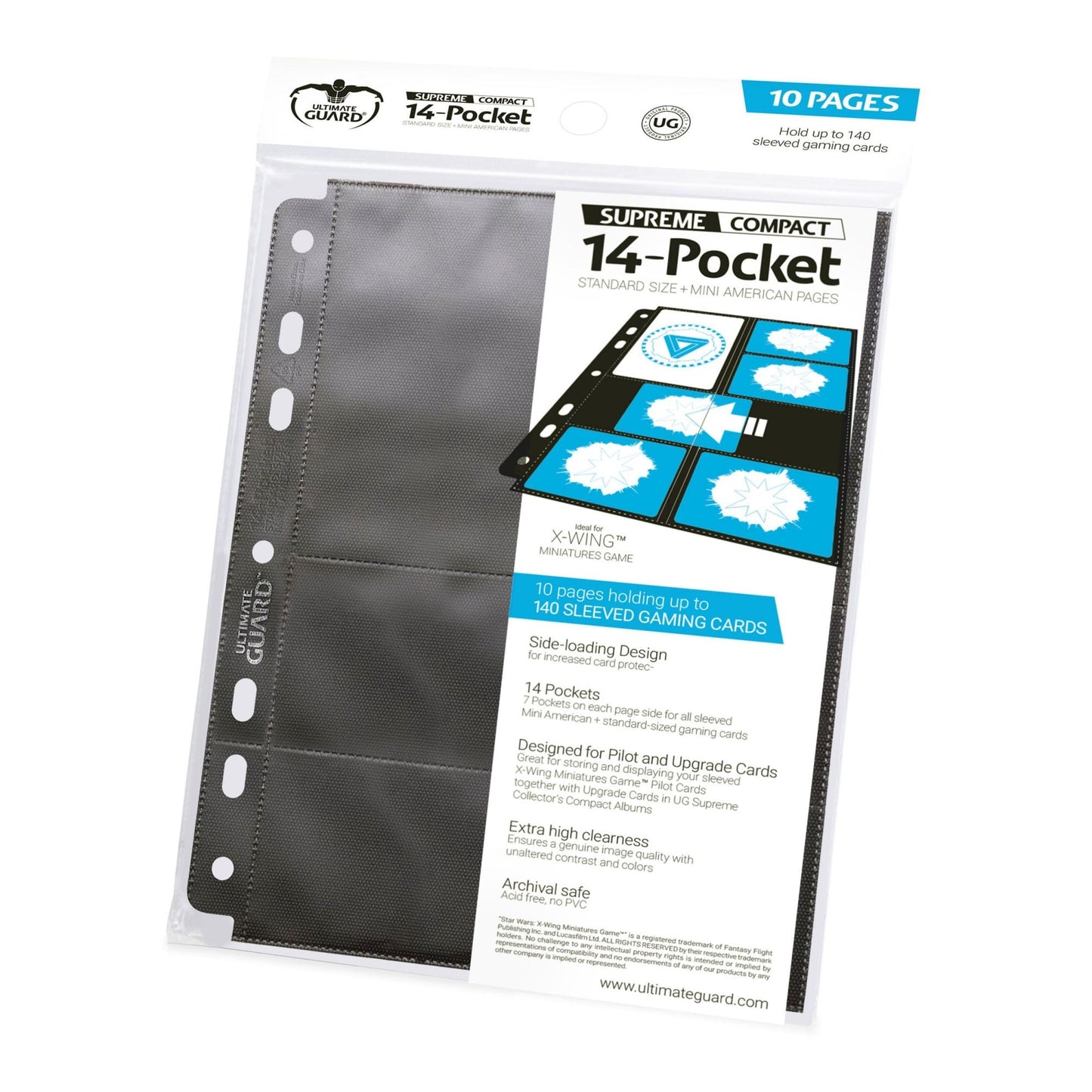 Ultimate Guard 14 - Pocket Compact Pages Standard Size & Mini American Black (10) - Beanie Games
