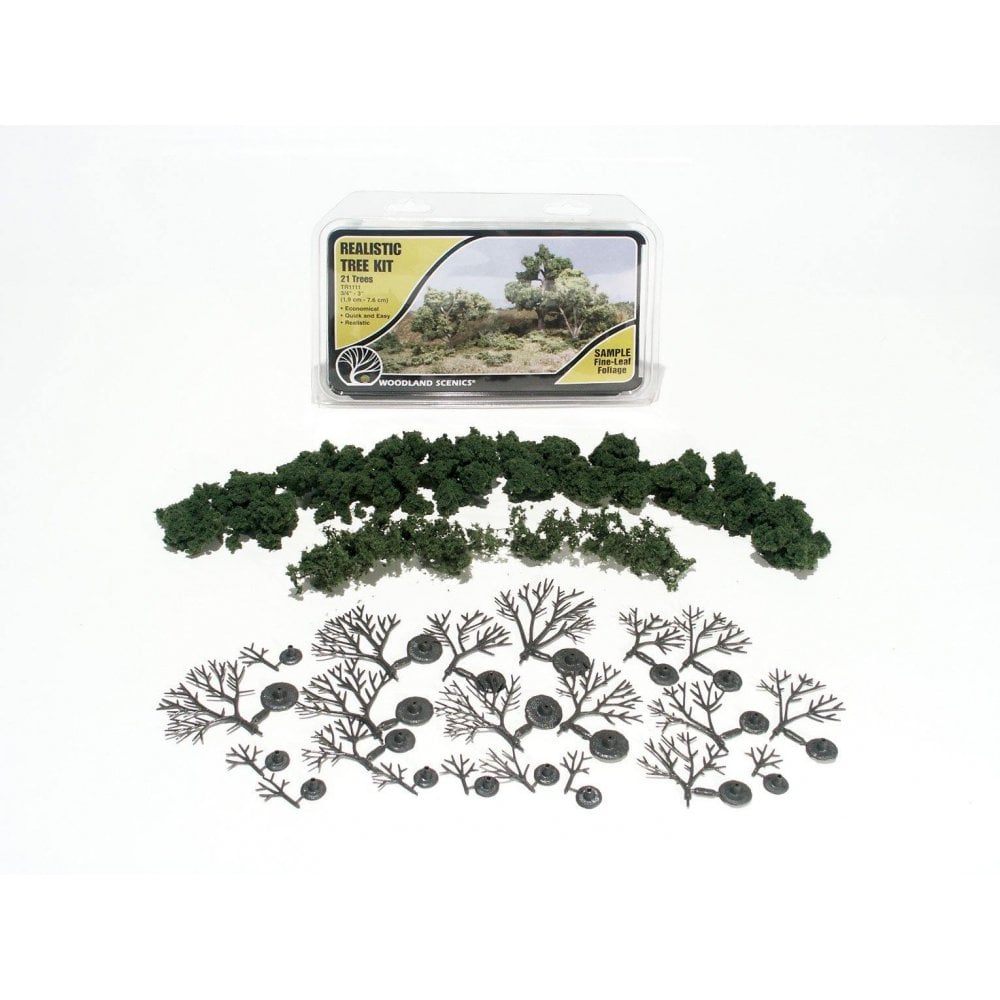 Woodland Scenics: Realistic Tree Kit | ¾" to 3" Medium Green Deciduous Trees (21/Kit) - Beanie Games